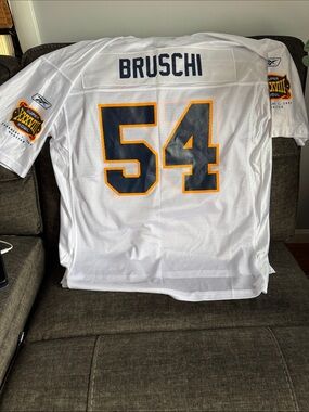 Reebok White Jersey NFL Patriot Ted Bruschi #54 with Navy and Yellow Trim